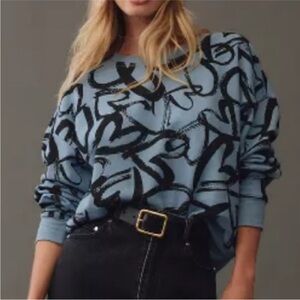 Anthropologie Blue and Black Graphic cotton sweatshirt.